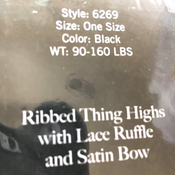 *LEG AVENUE #6269 Thigh Highs Blk Ribbed w/ Blk Bow NWT NOS - Picture 5 of 8
